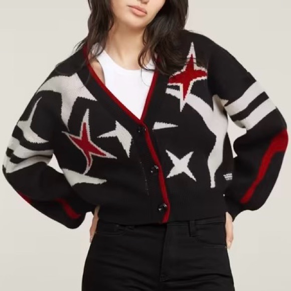 G-STAR RAW Wool Blend Loose Knitted Cardigan Sweater W/Stars Women’s Size XL NWT - Picture 9 of 15